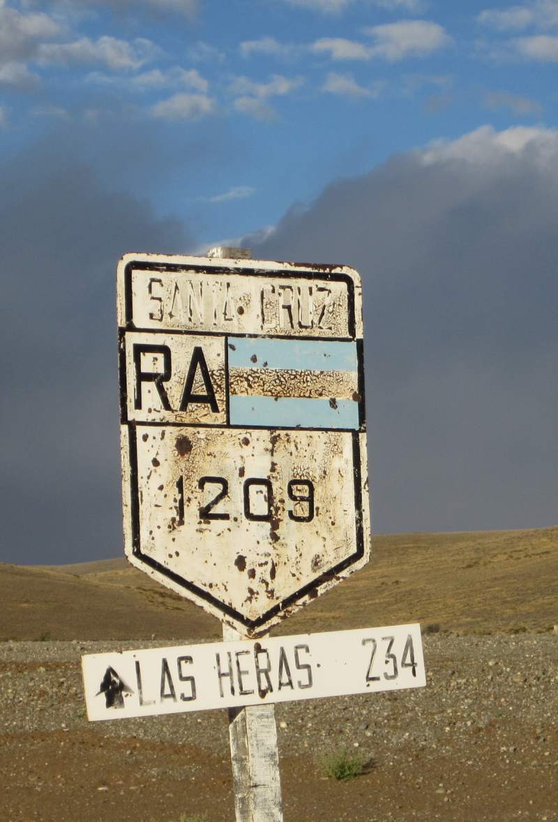 Highway marker in Patagonia